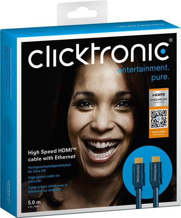 Clicktronic High Speed HDMI™, (5 m.) HDMI kabelis su Ethernet palaikymu- pakuotė