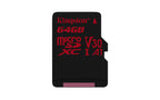 Atminties kortelė KINGSTON 64GB microSDXC Canvas React 100R/80W U3 USH-I V30 A1 Vaizdo registratoriai - radarų detektoriai Kingston AUTOGARSAS.LT