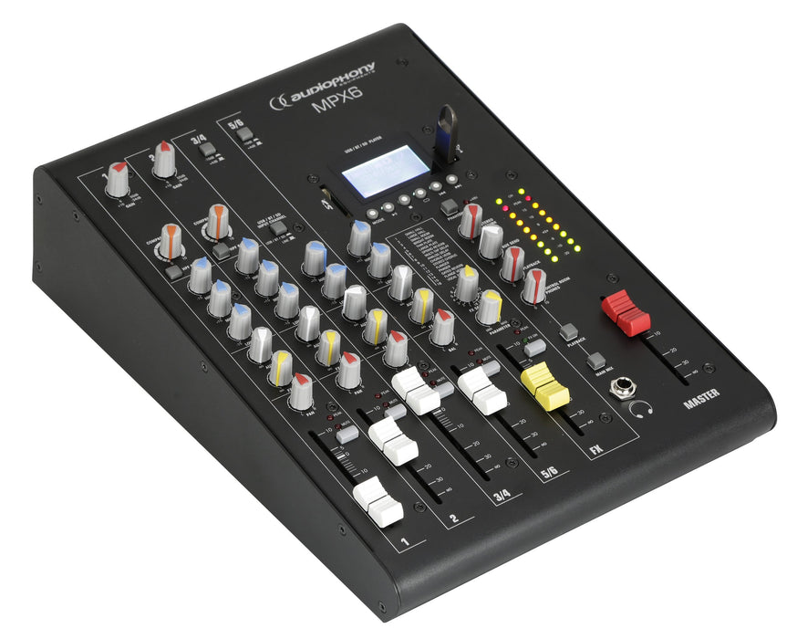 Audiophony MPX6 Mikšerinis Pultas su Bleutooth, USB, SD grotuvu 6-šių kanalų PRO DJ GARSO TECHNIKA Audiophony AUTOGARSAS.LT